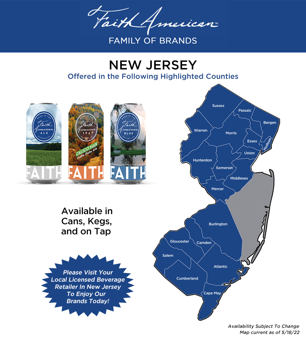 Counties in new jersey where Faith American brands can be found