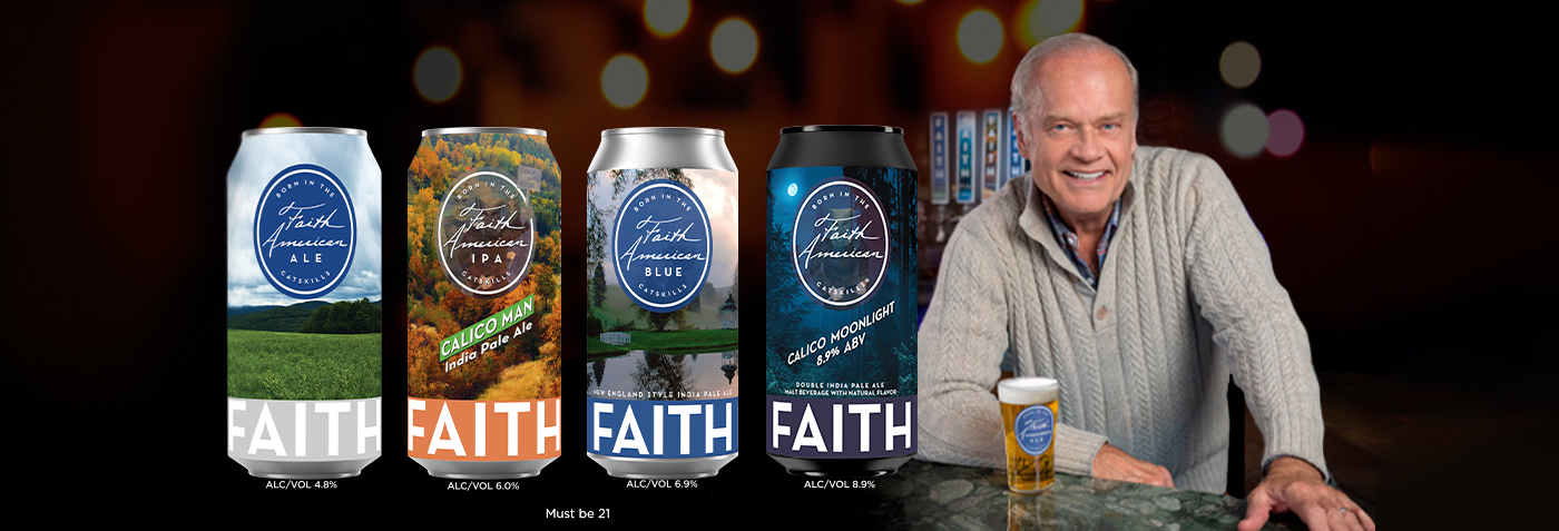 Kelsey Grammer with 4 cans from Faith American Brewing Company
